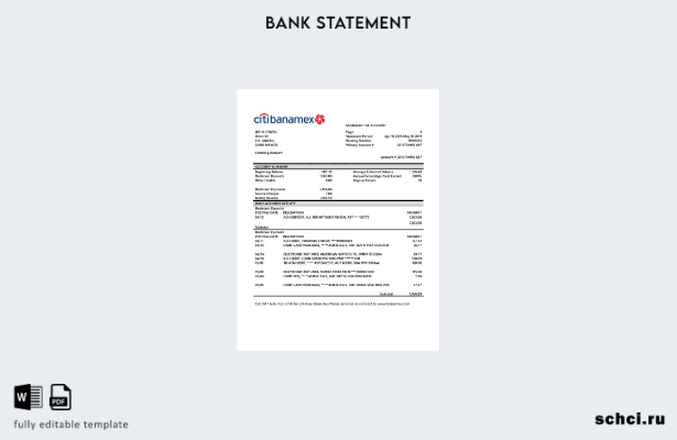 цифровая загрузка шаблона слова банковской выписки Мексика Citibanamex